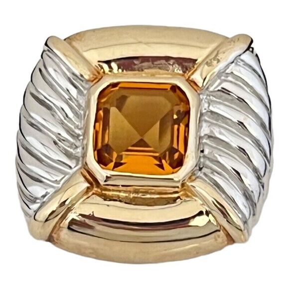 Vintage Slide Pendant Silver and Gold Tone Glass Faceted Stone 13U - Picture 4 of 5